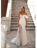 One Shoulder Beaded Ivory Lace Satin Sexy Wedding Dress